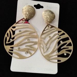 Clip-on gold and rhinestone earrings